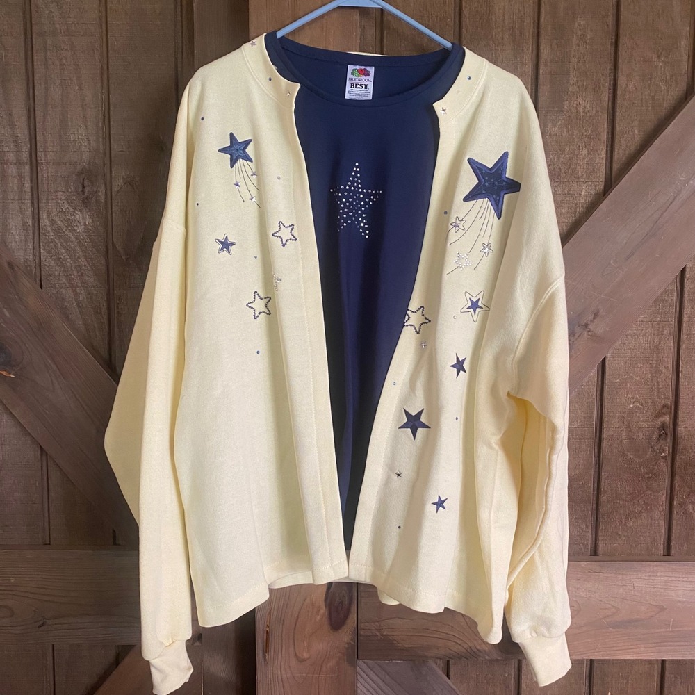Adorable Lee Cardigan Fruit of the Loom T-Shirt Set Womens 2XL Star Excellent